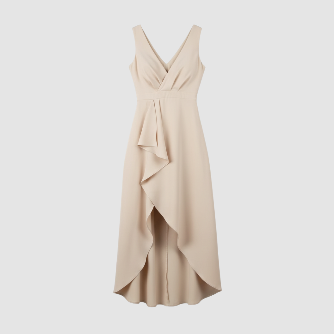 Abito Donna Beige con Cascata