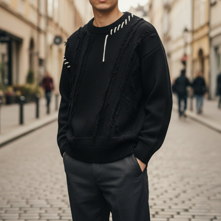 Maglione Uomo Oversize con Dettagli Strappati