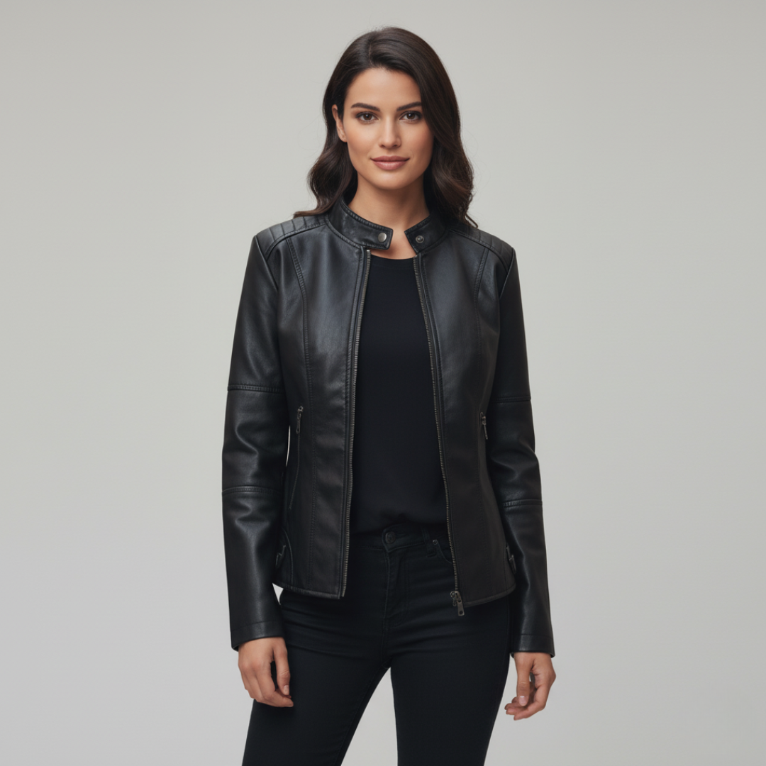 Giacca biker da donna con colletto alla coreana