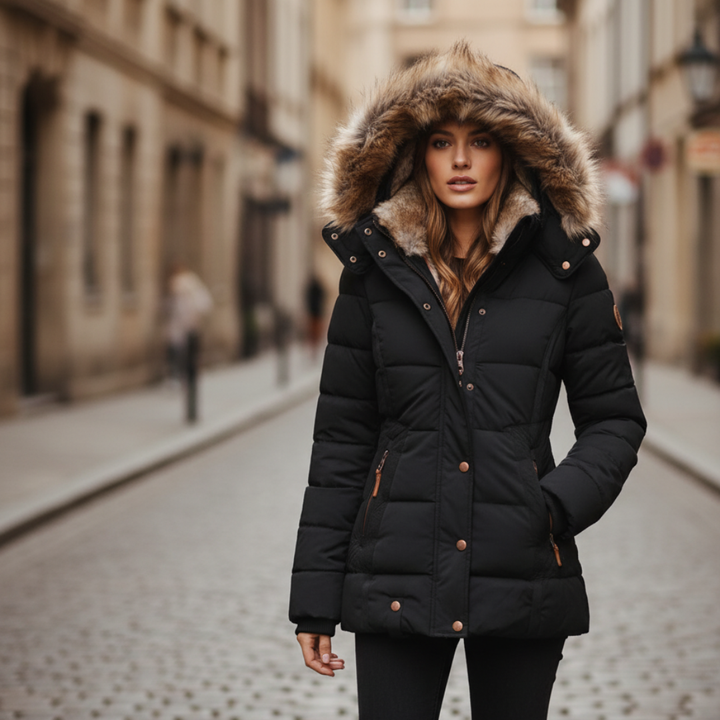 Giacca da donna con cappuccio imbottita