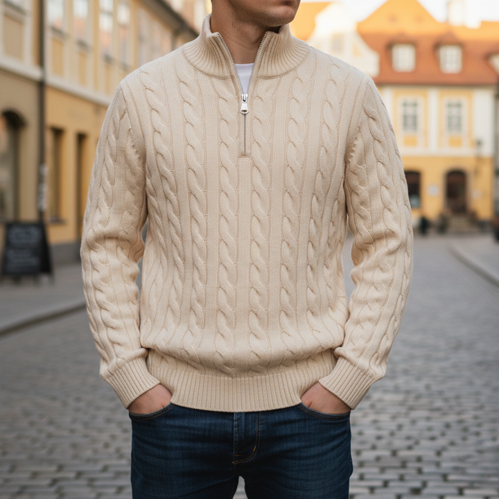 Uomo Maglione Treccia Mezza Zip