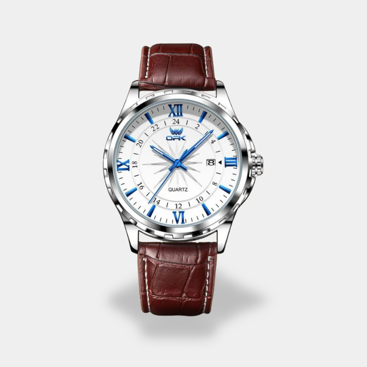 Orologio da uomo con quadrante bianco e cinturino in pelle