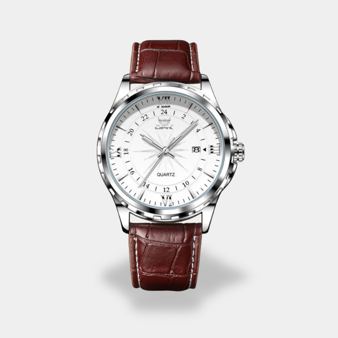 Orologio da uomo con quadrante bianco e cinturino in pelle