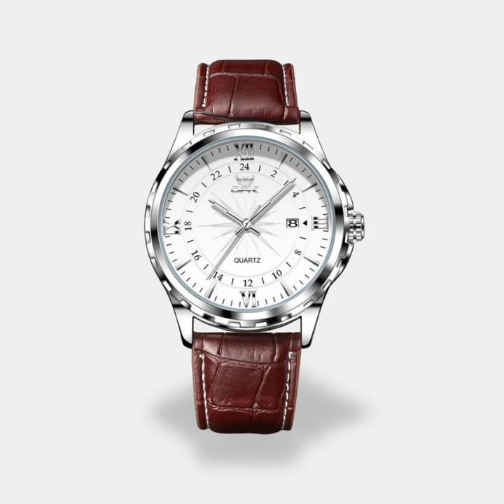 Orologio da uomo con quadrante bianco e cinturino in pelle