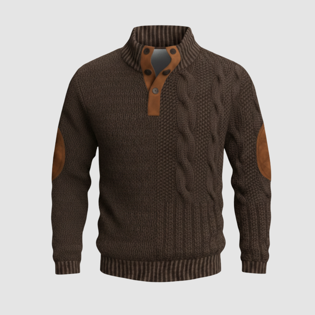 Maglione uomo con colletto alto e pelle scamosciata