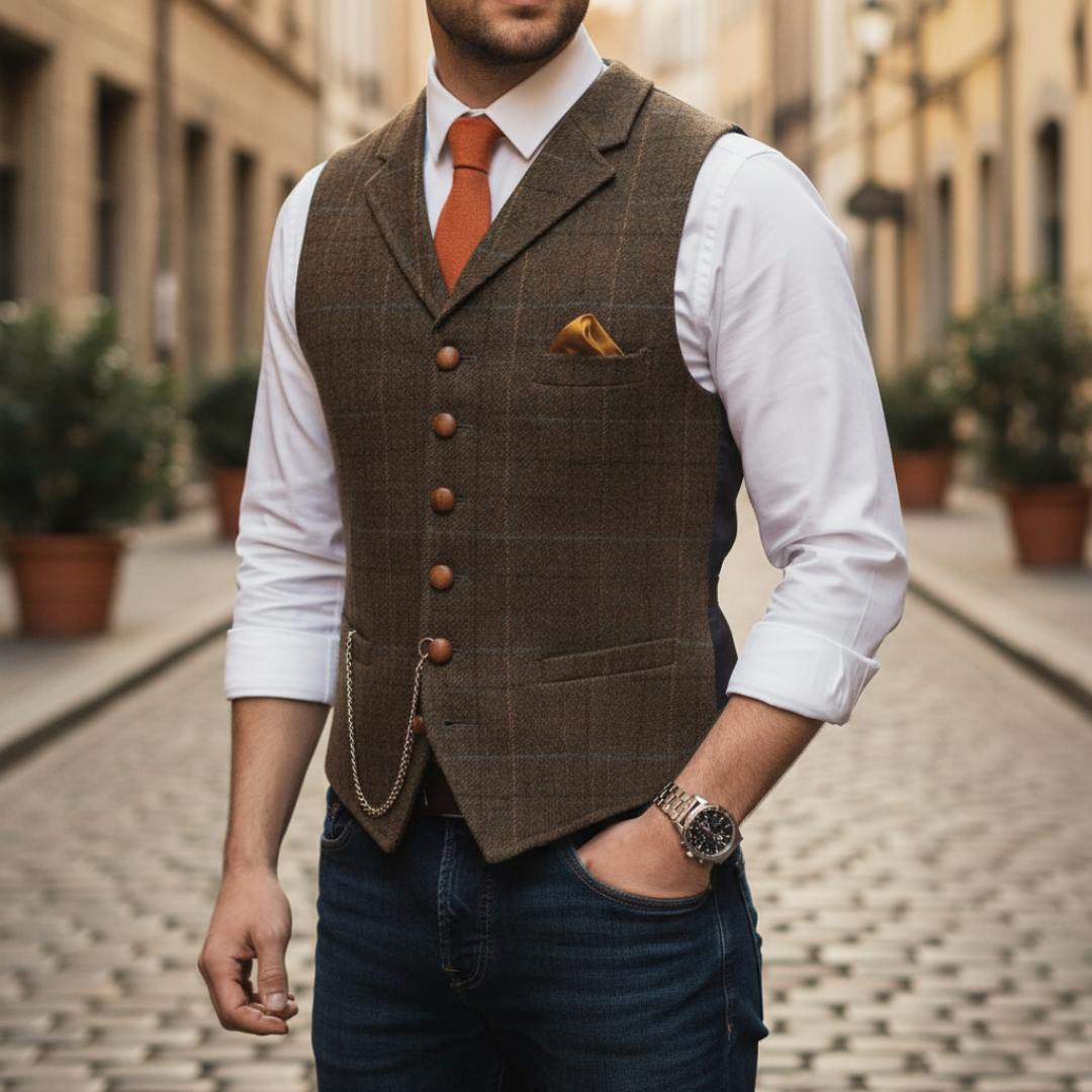 Uomo Gilet Monopetto Quadri Elegante