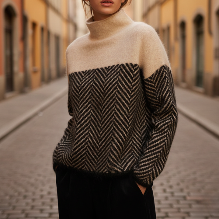 Maglione a collo alto con motivo a zig zag