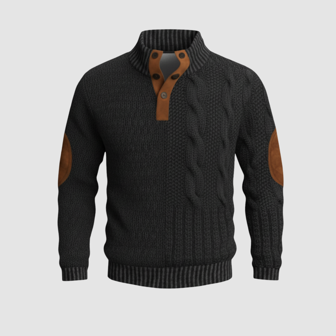 Maglione uomo con colletto alto e pelle scamosciata