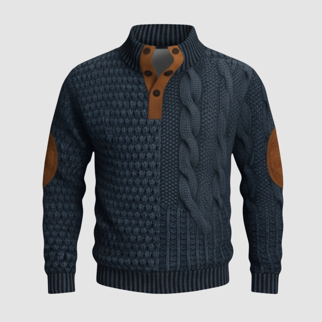 Maglione uomo con colletto alto e pelle scamosciata