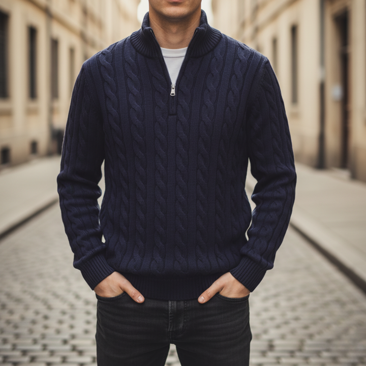 Uomo Maglione Treccia Mezza Zip