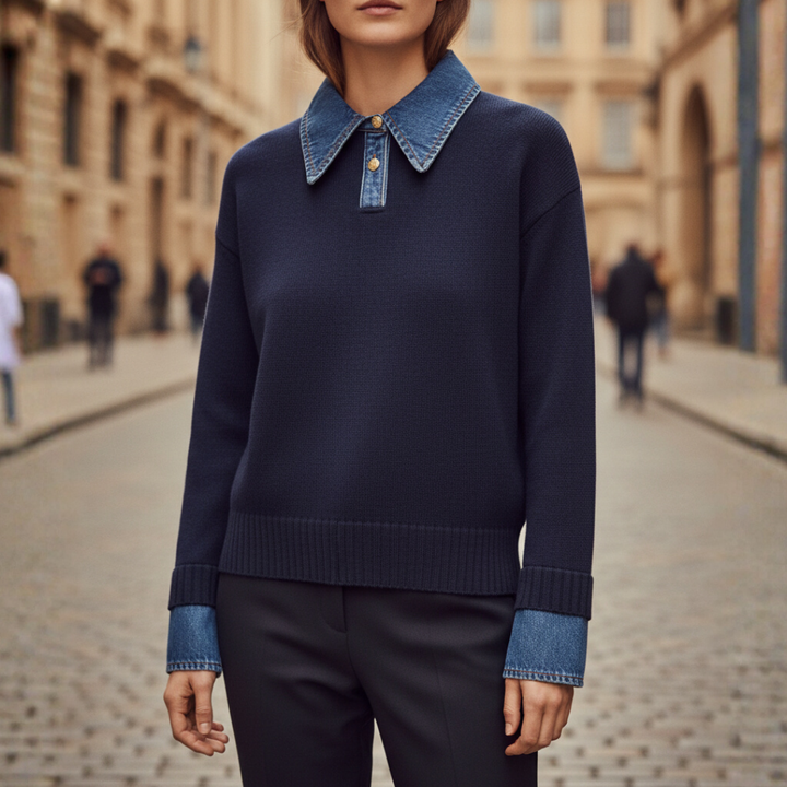 Maglione con colletto in denim per donna