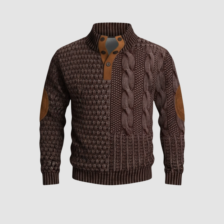 Maglione uomo con colletto alto e pelle scamosciata