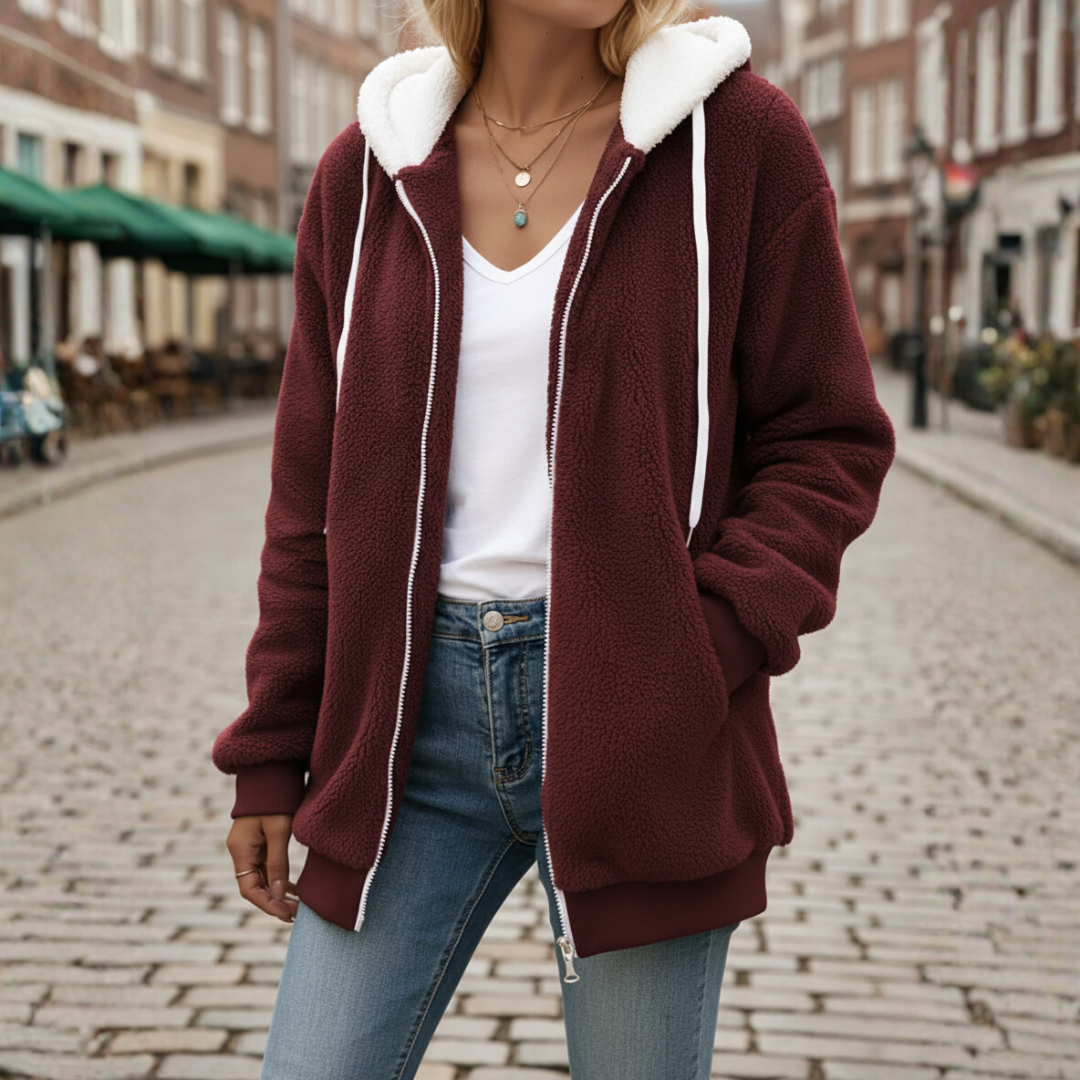 Giacca morbida con cappuccio per donna