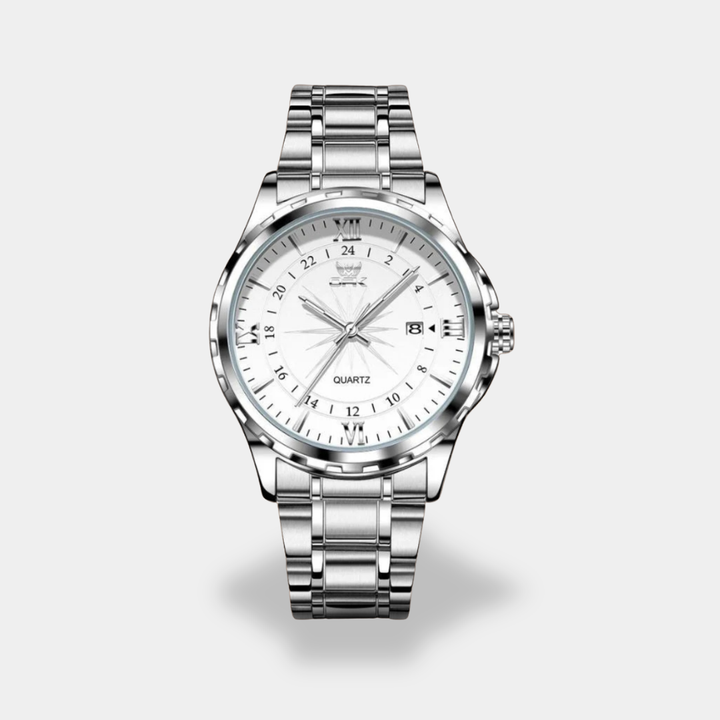 Orologio da uomo con quadrante bianco e cinturino in pelle
