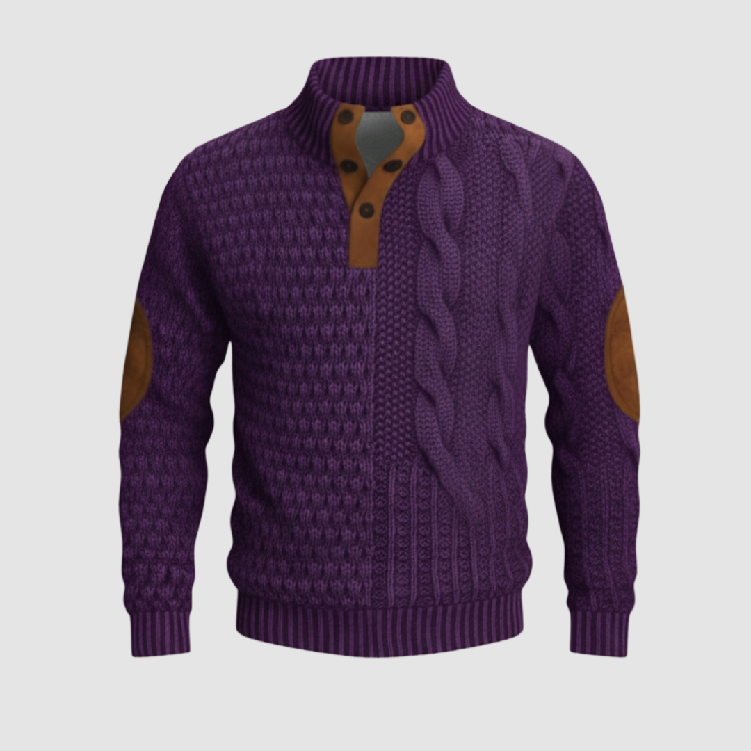 Maglione uomo con colletto alto e pelle scamosciata