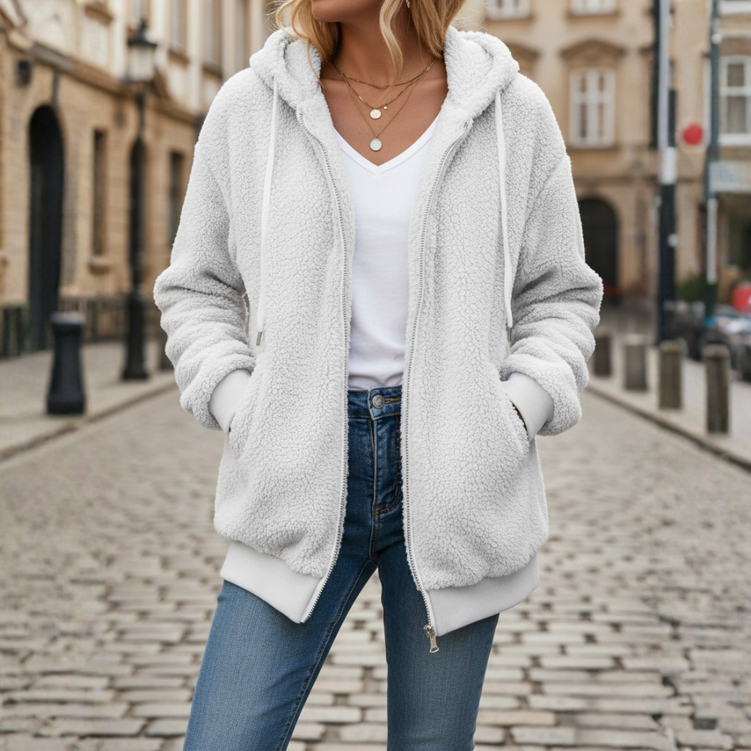Giacca morbida con cappuccio per donna